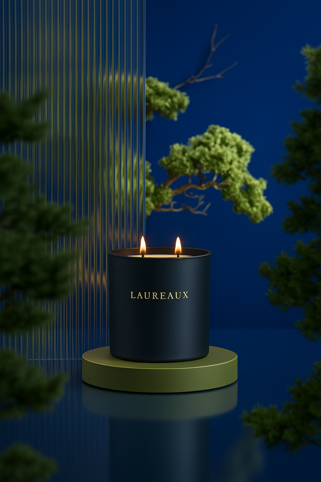fresh double wick candle in matte black jar with gold logo