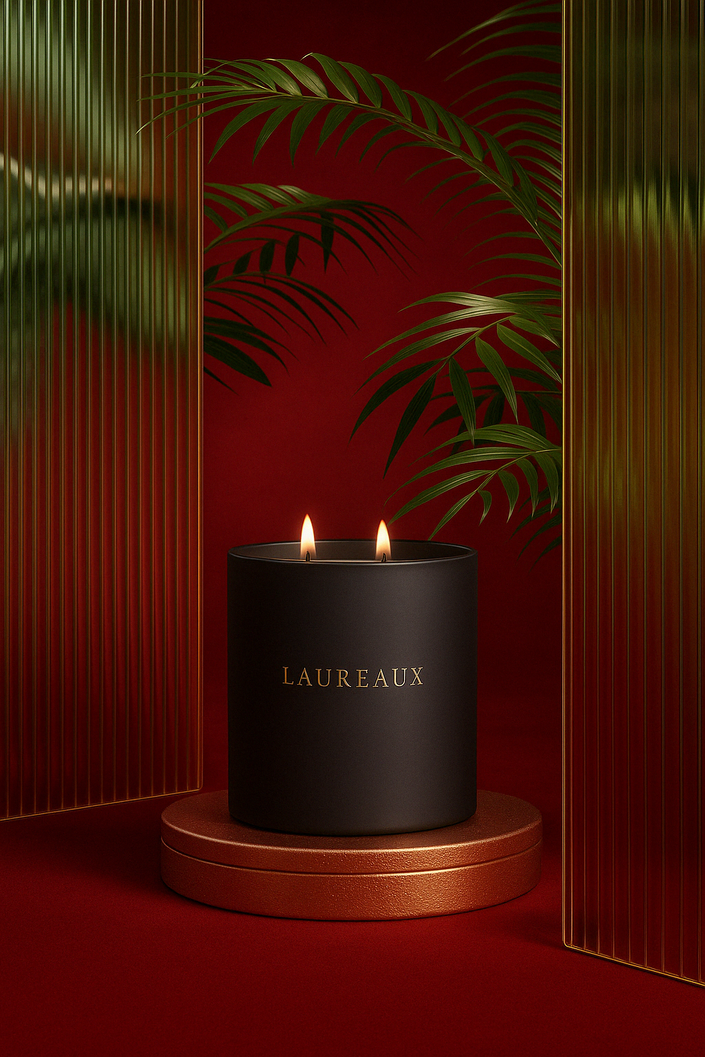 tropical double wick candle in matte black jar with gold logo