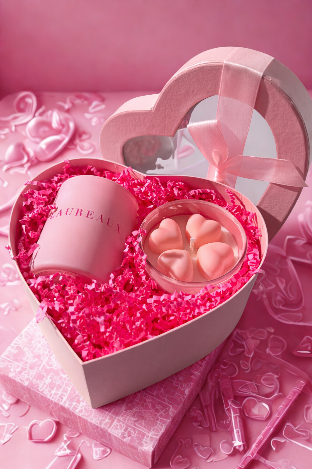 Limited Edition Valentine's Day Pink Heart Shimmer Candle Gift Set - Bisou Vanille